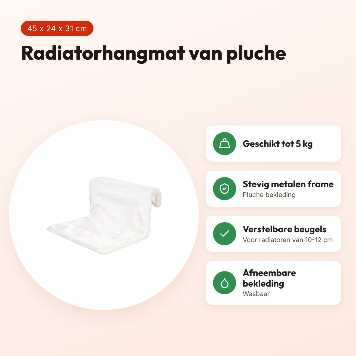 Trixie radiatorhangmat pluche wolwit 45 x 24 x 31 cm – tot 5 kg – voordelen
