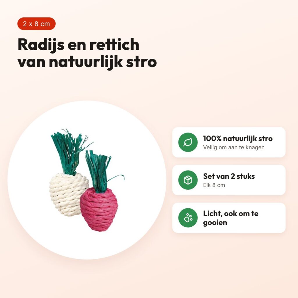 Trixie radijs en rettich van stro 8 cm – 2 stuks knaagspeelgoed – voordelen