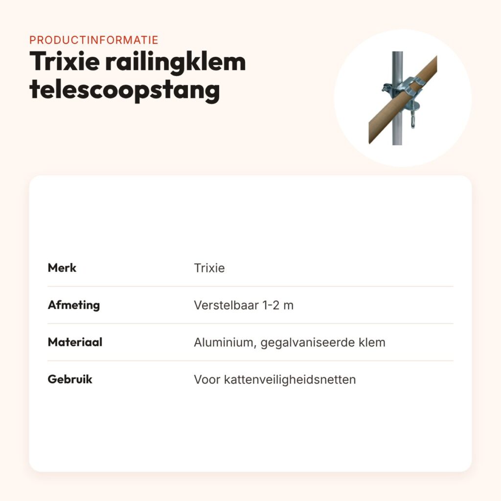 Trixie railingklem met telescoopstang 1-2 m – voor kattennetten – productinformatie