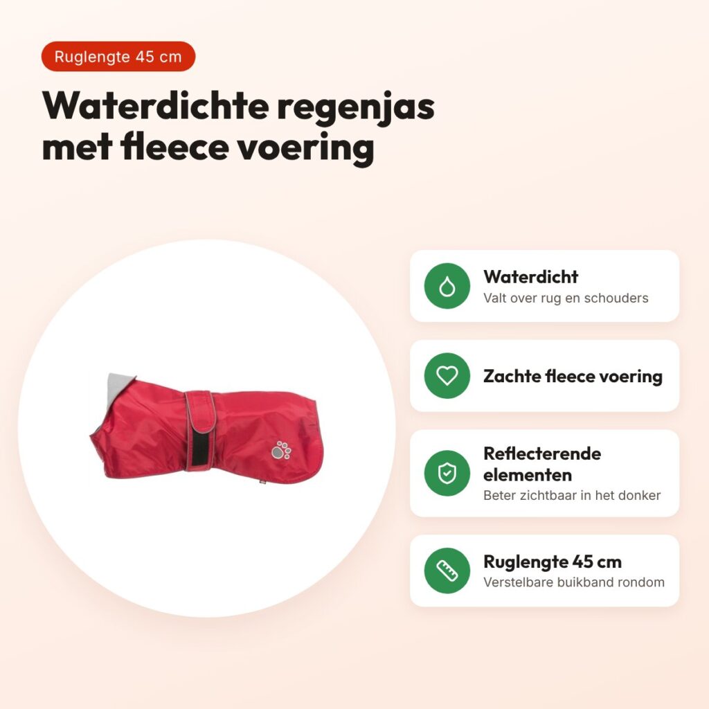 Trixie regenjas hond Orléans rood 45 cm – waterdicht, fleece voering – voordelen