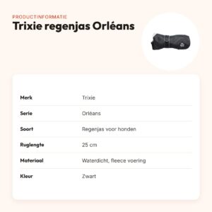 Trixie regenjas hond Orléans zwart 25 cm – waterdicht, fleece voering – productinformatie