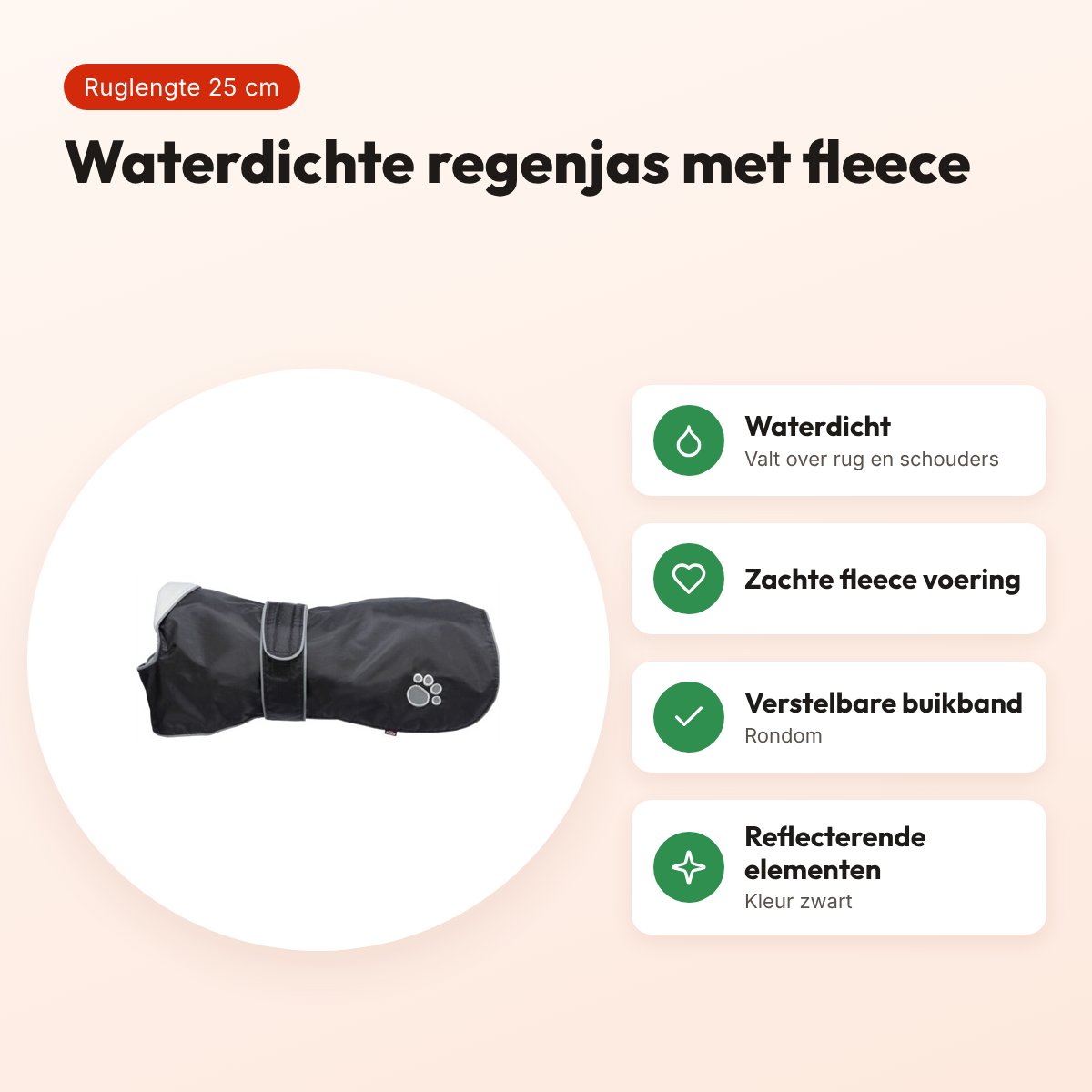 Trixie regenjas hond Orléans zwart 25 cm – waterdicht, fleece voering – voordelen