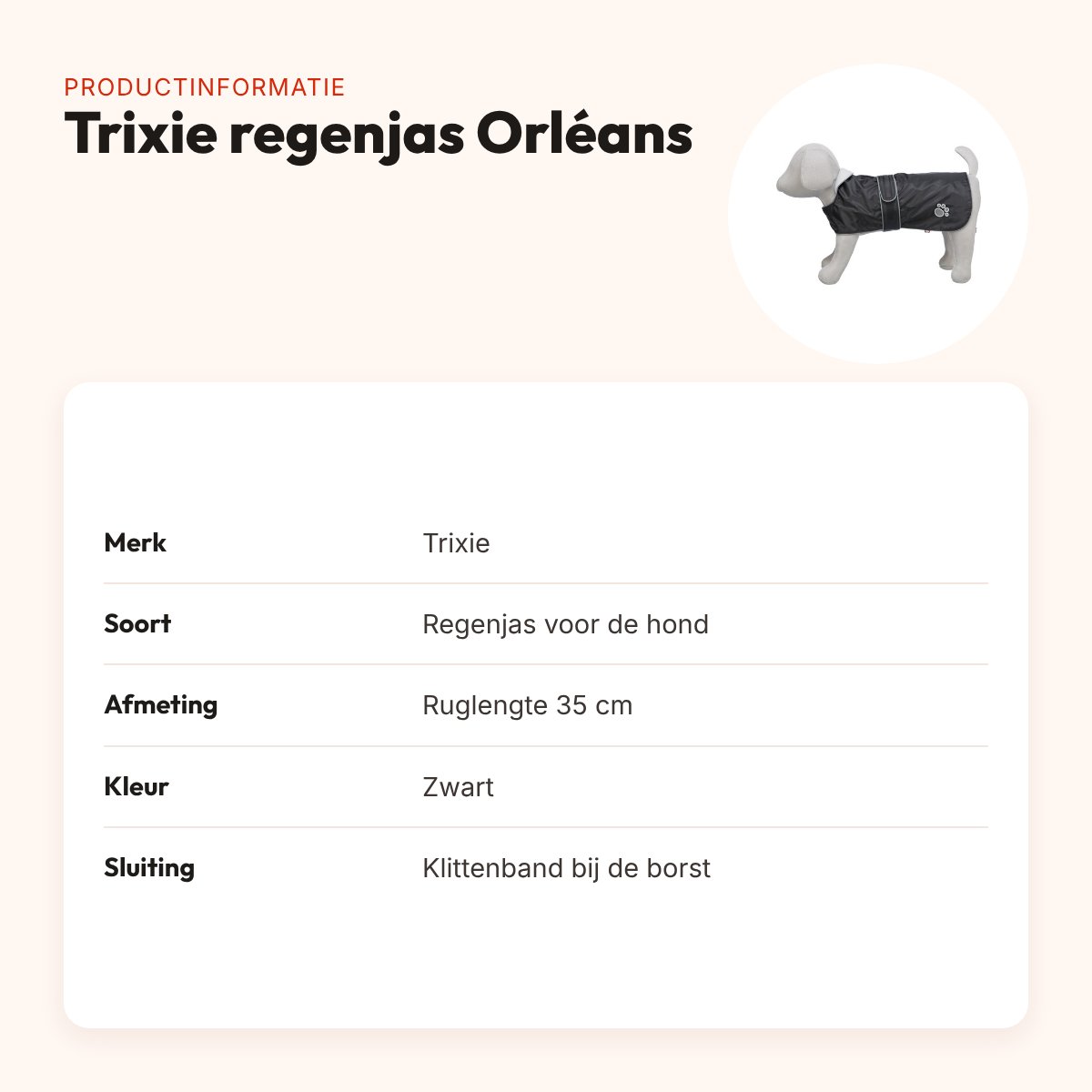 Trixie regenjas hond Orléans zwart 35 cm – waterdicht, fleece voering – productinformatie