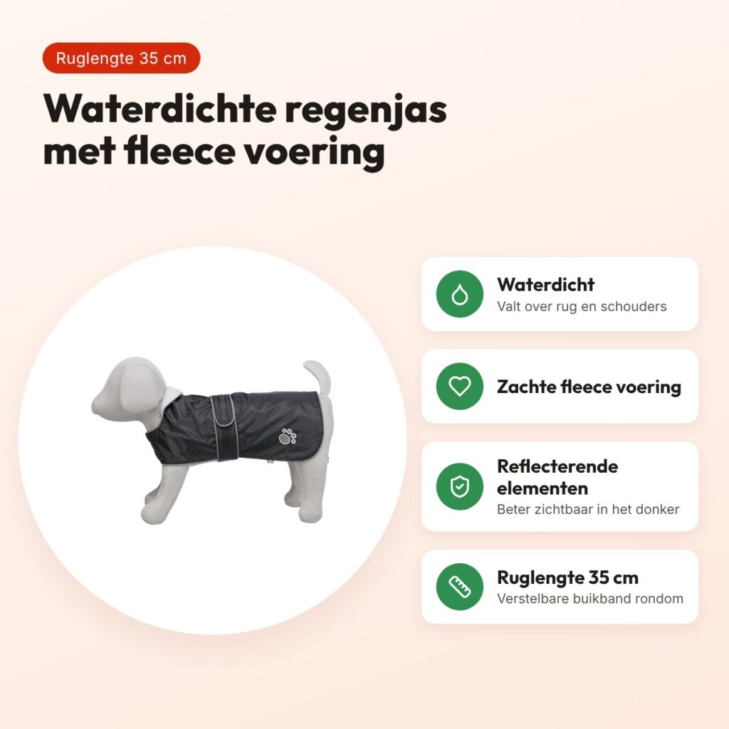 Trixie regenjas hond Orléans zwart 35 cm – waterdicht, fleece voering – voordelen