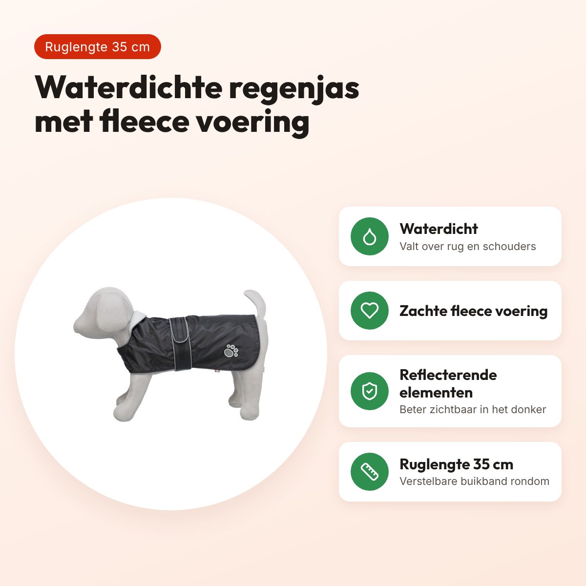 Trixie regenjas hond Orléans zwart 35 cm – waterdicht, fleece voering – voordelen