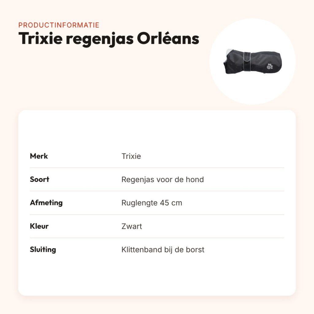 Trixie regenjas hond Orléans zwart 45 cm – waterdicht, fleece voering – productinformatie