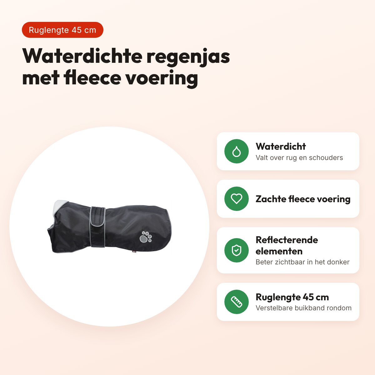 Trixie regenjas hond Orléans zwart 45 cm – waterdicht, fleece voering – voordelen