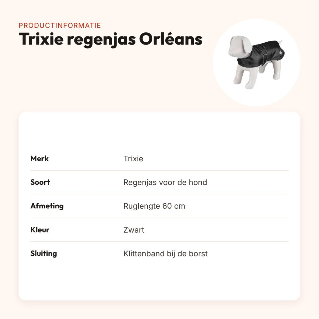 Trixie regenjas hond Orléans zwart 60 cm – waterdicht, fleece voering – productinformatie