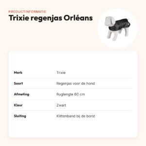 Trixie regenjas hond Orléans zwart 60 cm – waterdicht, fleece voering – productinformatie
