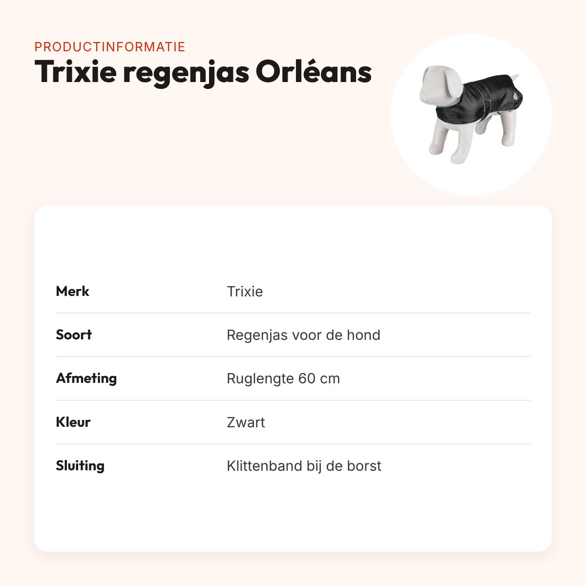 Trixie regenjas hond Orléans zwart 60 cm – waterdicht, fleece voering – productinformatie