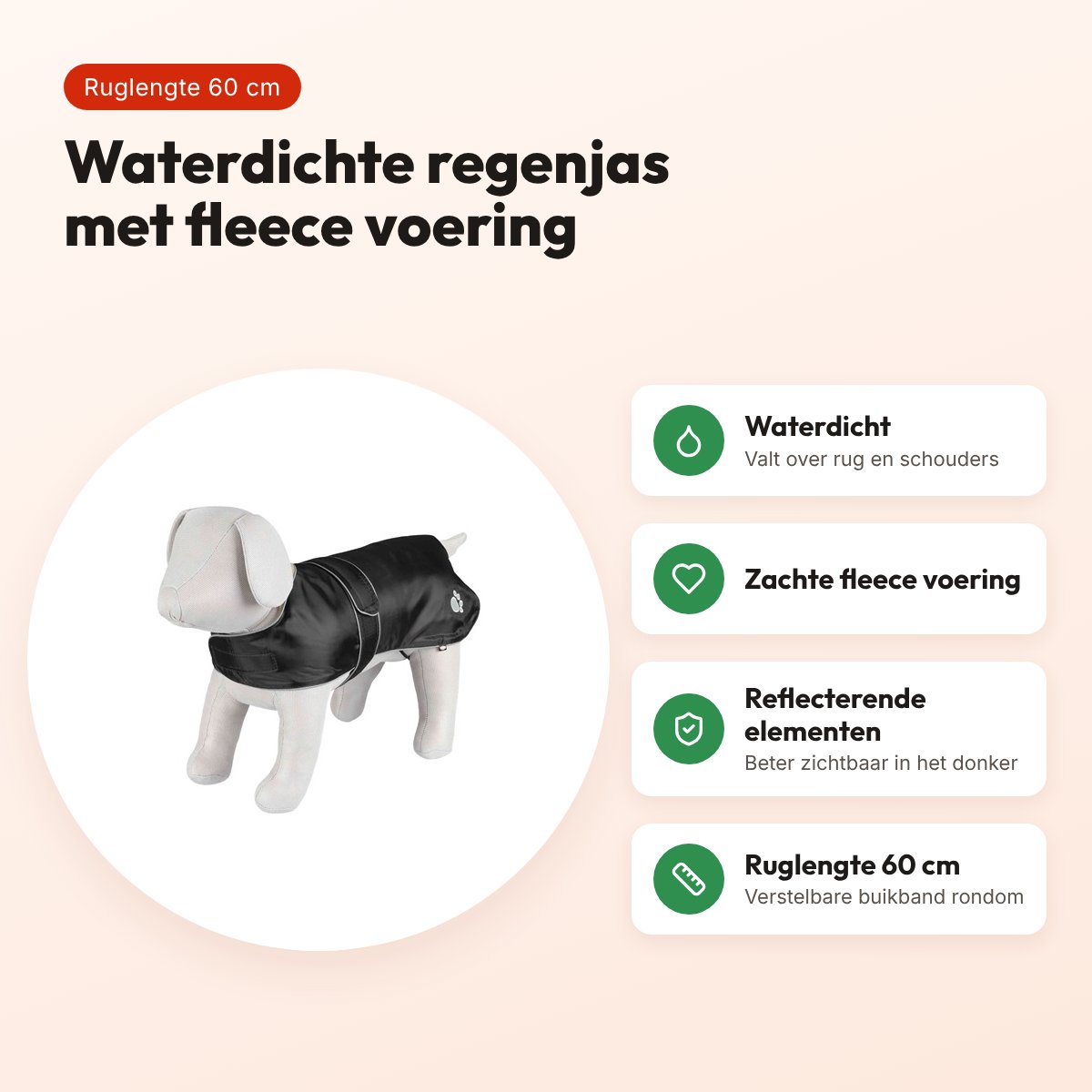 Trixie regenjas hond Orléans zwart 60 cm – waterdicht, fleece voering – voordelen