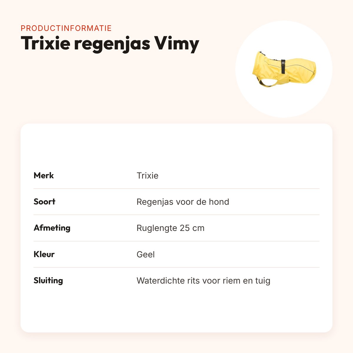 Trixie regenjas hond Vimy geel 25 cm – waterdicht en winddicht – productinformatie