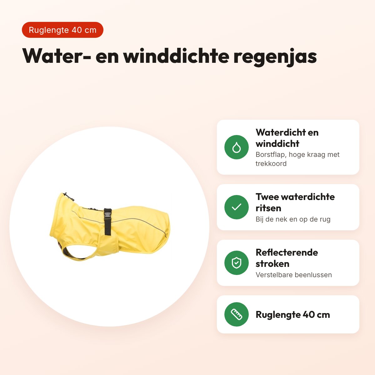 Trixie regenjas hond Vimy geel 40 cm – waterdicht en winddicht – voordelen
