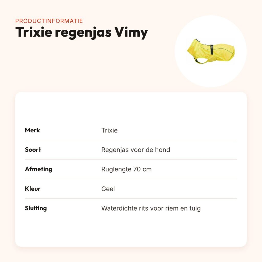 Trixie regenjas hond Vimy geel 70 cm – waterdicht en winddicht – productinformatie