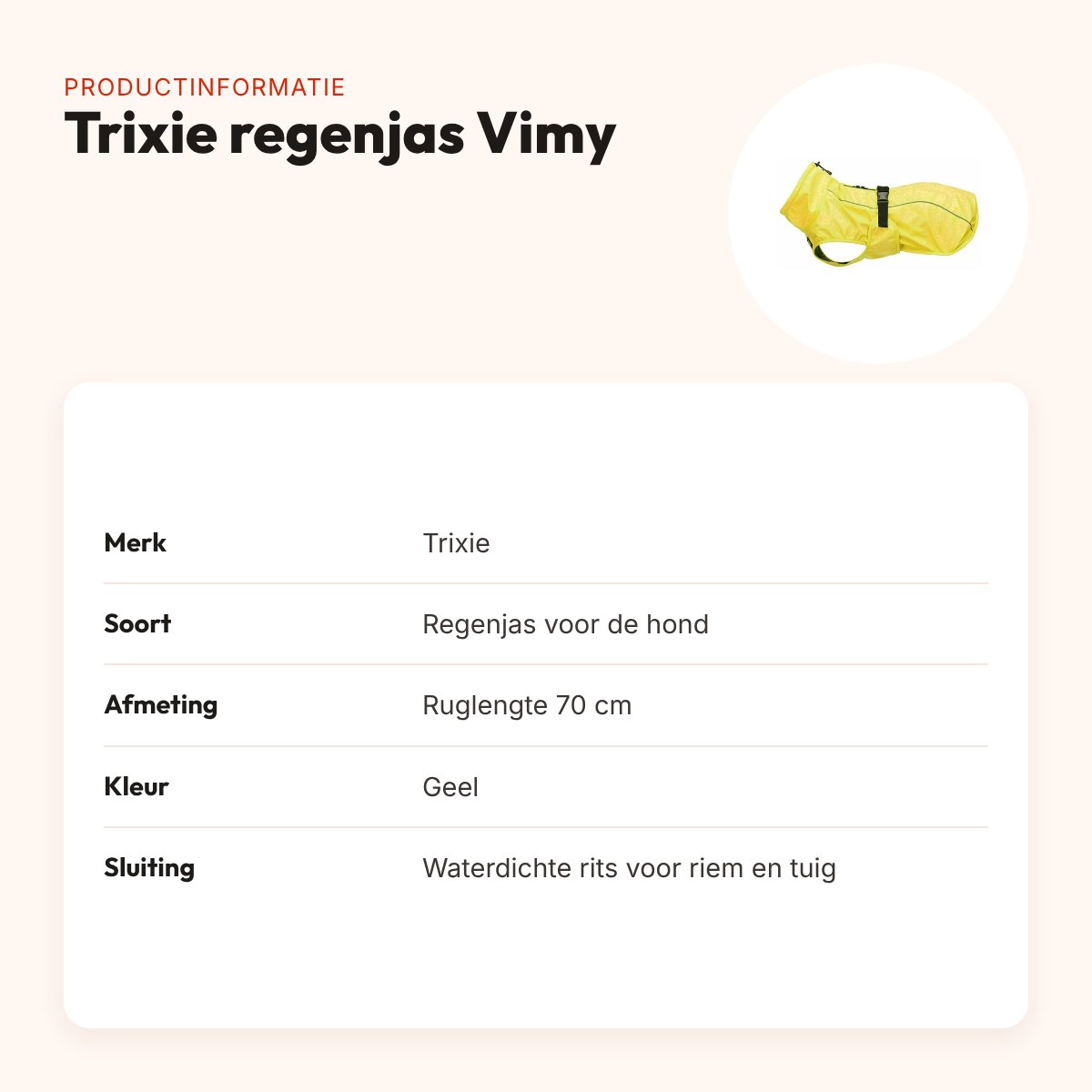 Trixie regenjas hond Vimy geel 70 cm – waterdicht en winddicht – productinformatie