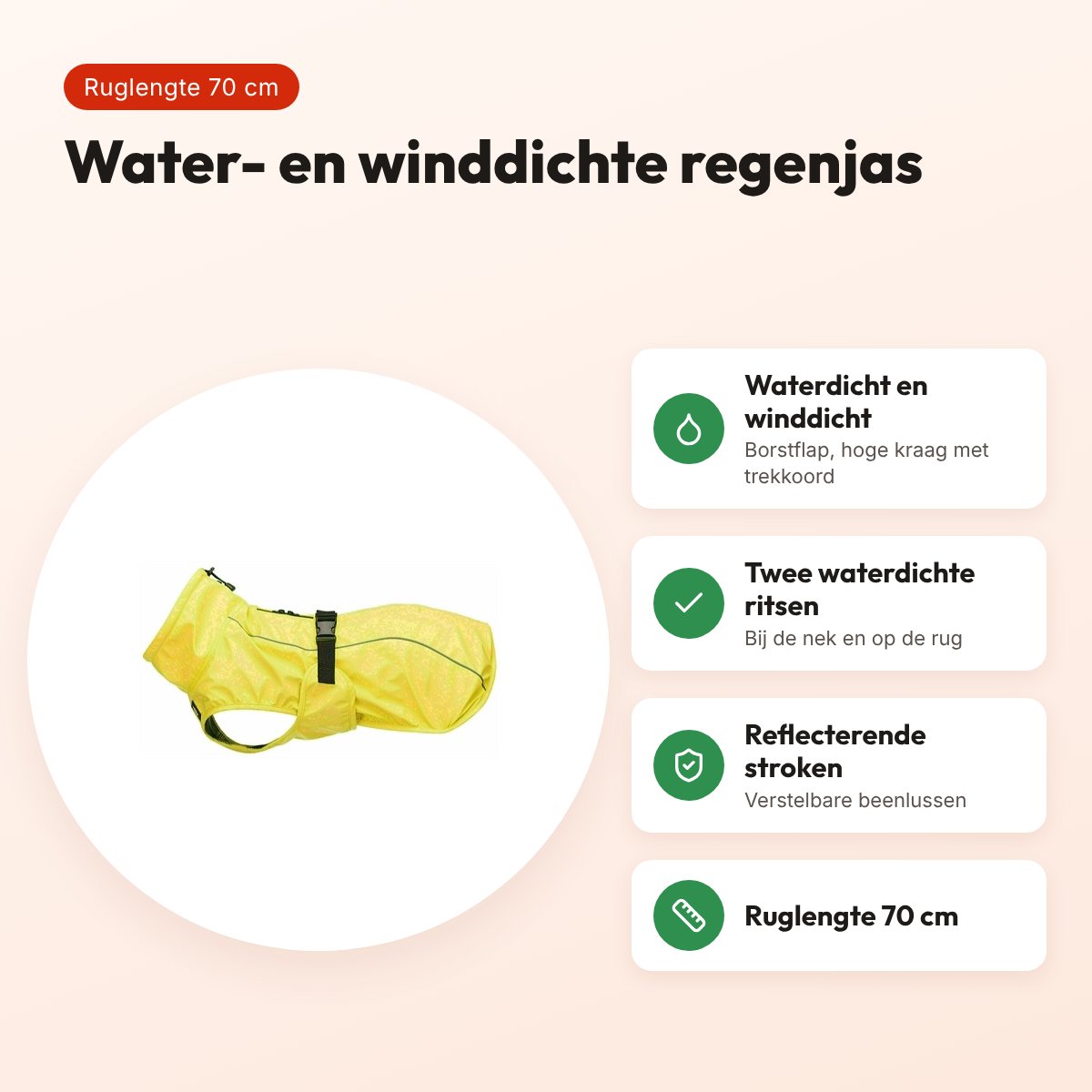 Trixie regenjas hond Vimy geel 70 cm – waterdicht en winddicht – voordelen