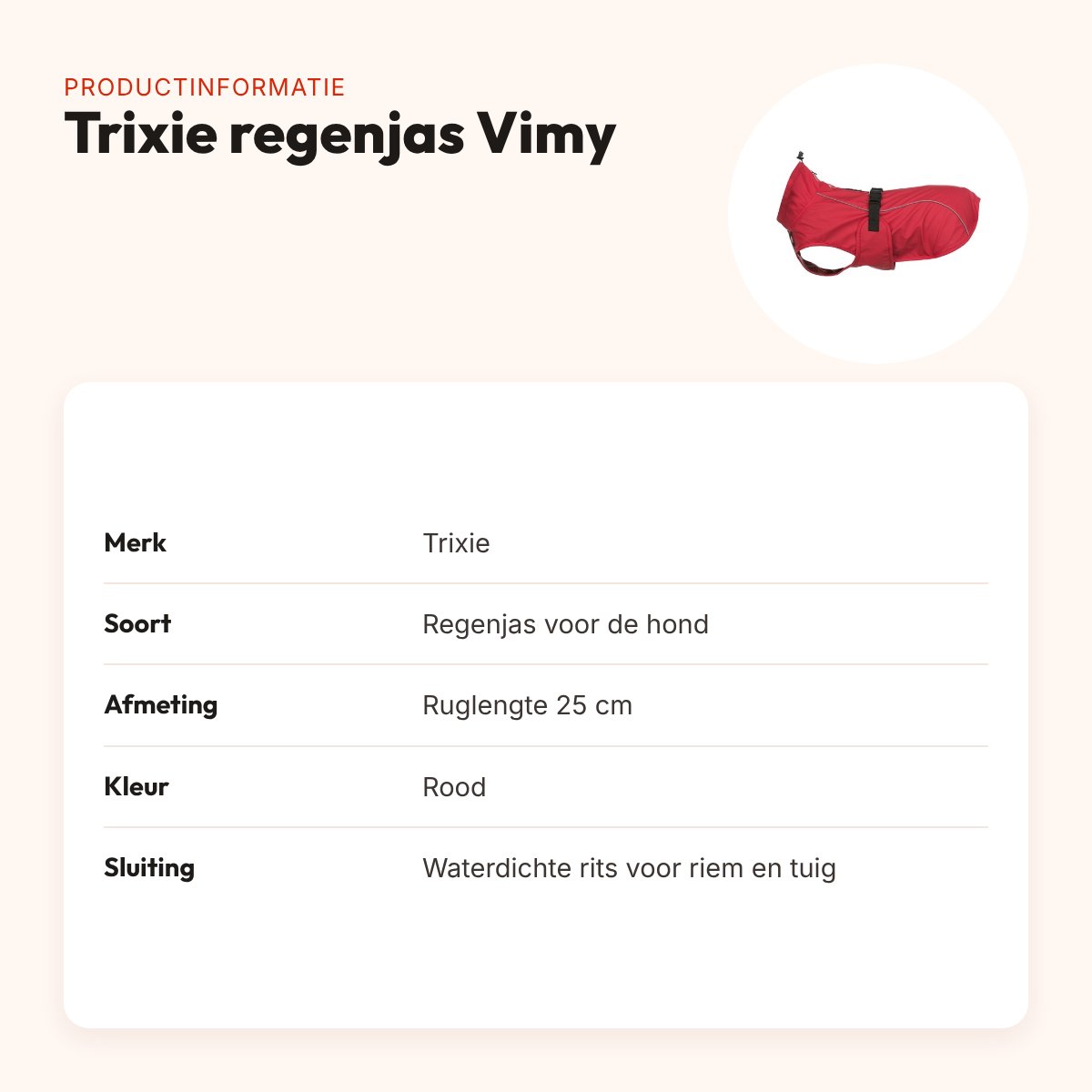 Trixie regenjas hond Vimy rood 25 cm – waterdicht en winddicht – productinformatie