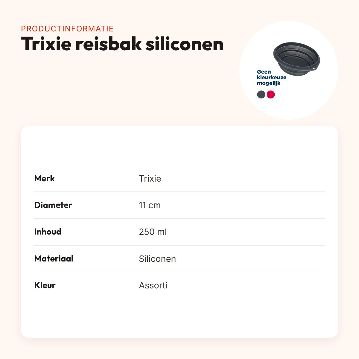 Trixie reisbak siliconen assorti 11 cm 250 ml – opvouwbaar – productinformatie