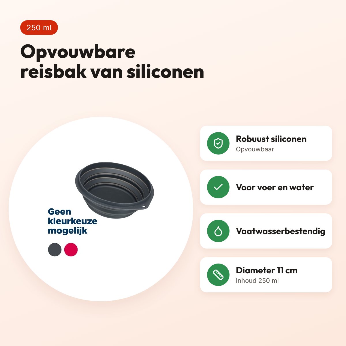 Trixie reisbak siliconen assorti 11 cm 250 ml – opvouwbaar – voordelen