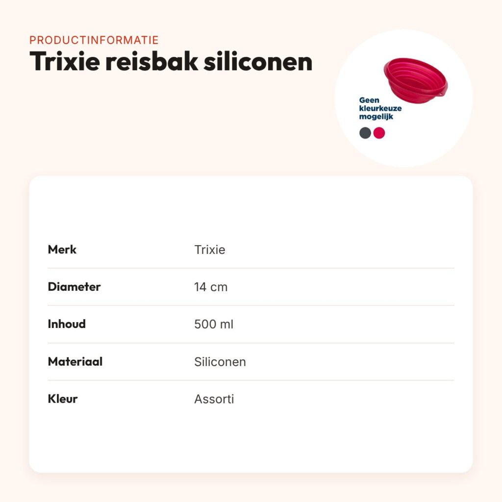 Trixie reisbak siliconen assorti 14 cm 500 ml – opvouwbaar – productinformatie