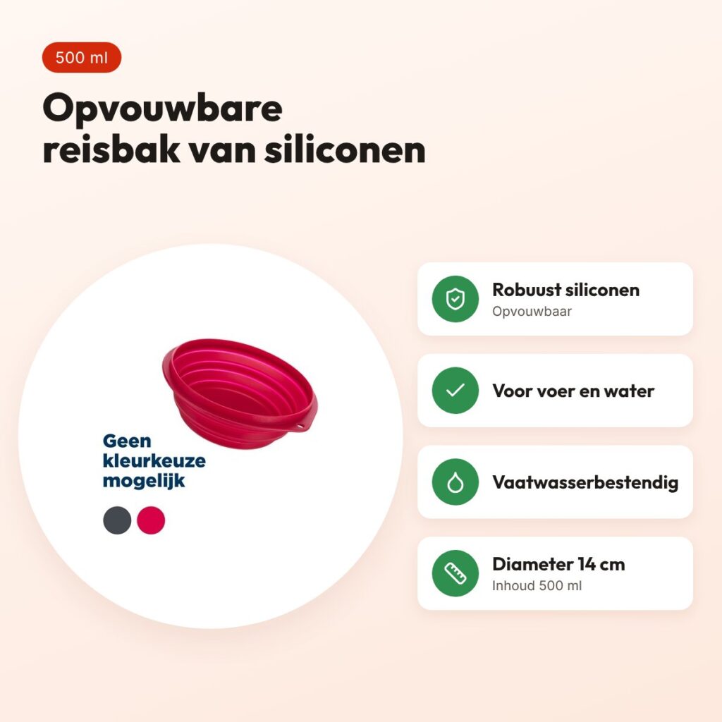 Trixie reisbak siliconen assorti 14 cm 500 ml – opvouwbaar – voordelen