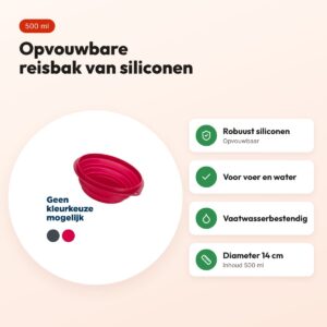 Trixie reisbak siliconen assorti 14 cm 500 ml – opvouwbaar – voordelen