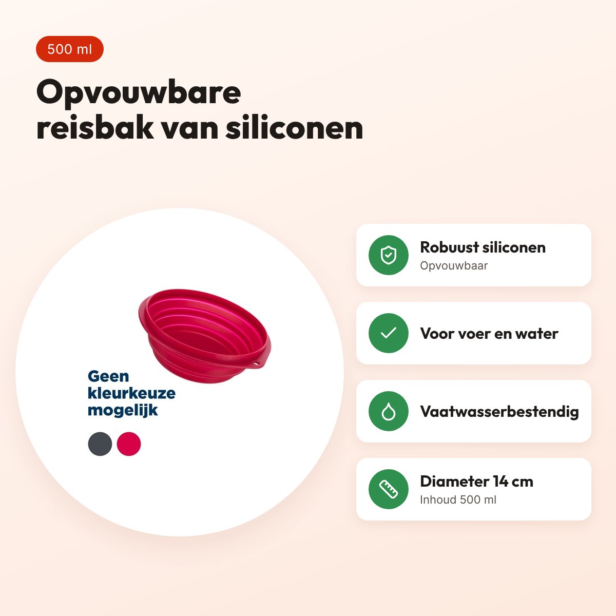 Trixie reisbak siliconen assorti 14 cm 500 ml – opvouwbaar – voordelen