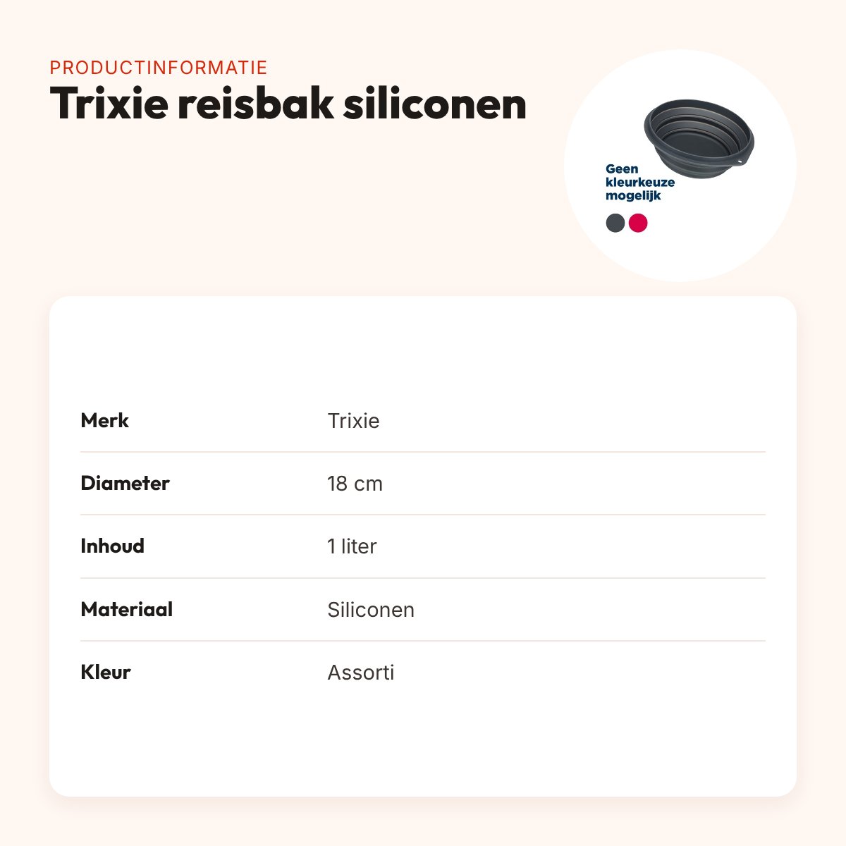 Trixie reisbak siliconen assorti 18 cm 1 liter – opvouwbaar – productinformatie