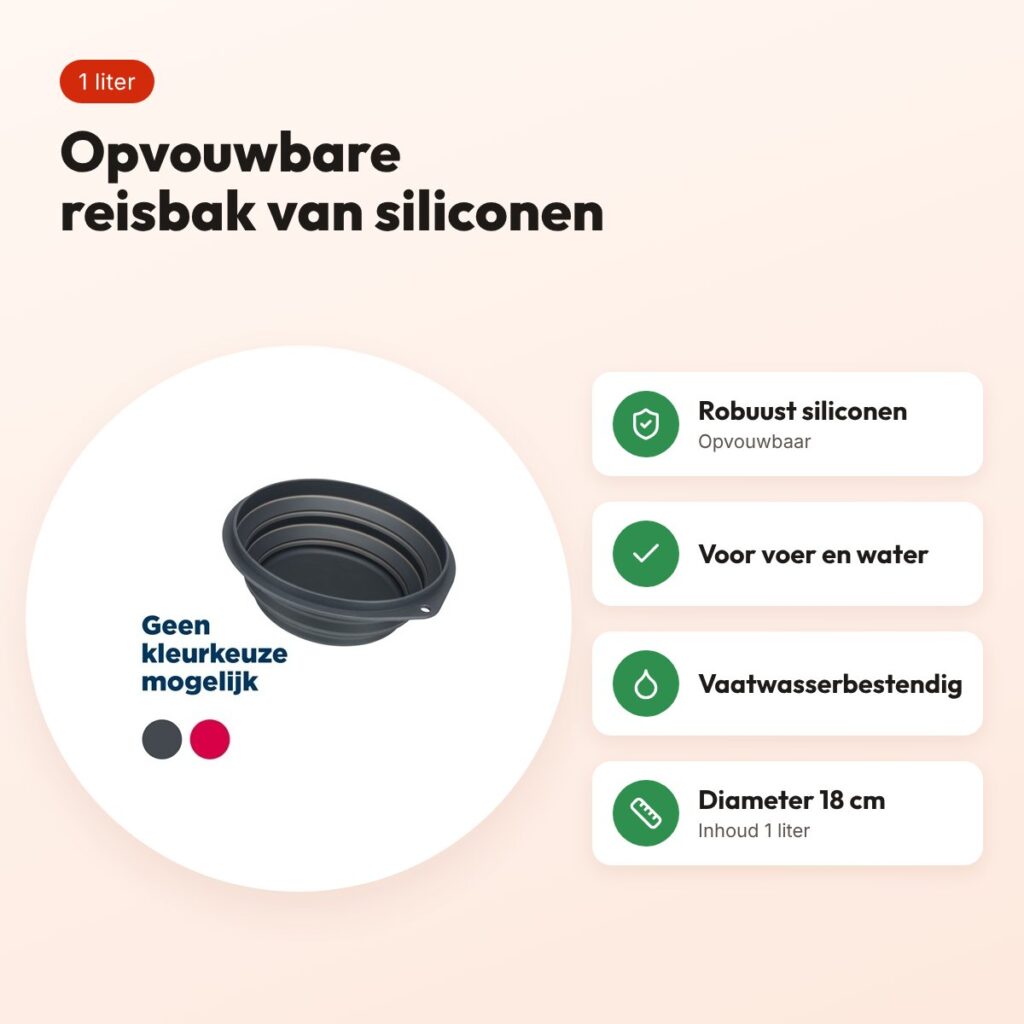 Trixie reisbak siliconen assorti 18 cm 1 liter – opvouwbaar – voordelen