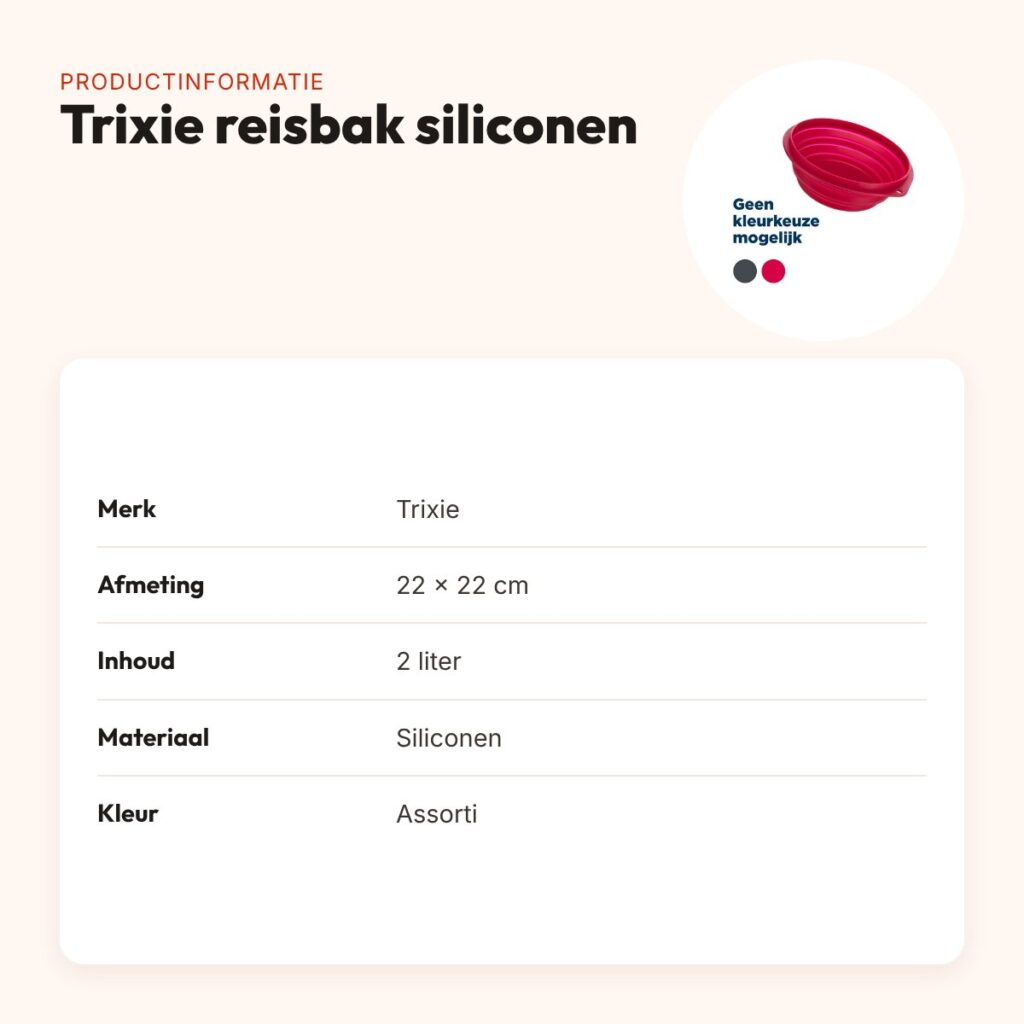 Trixie reisbak siliconen assorti 22 x 22 cm 2 liter – opvouwbaar – productinformatie