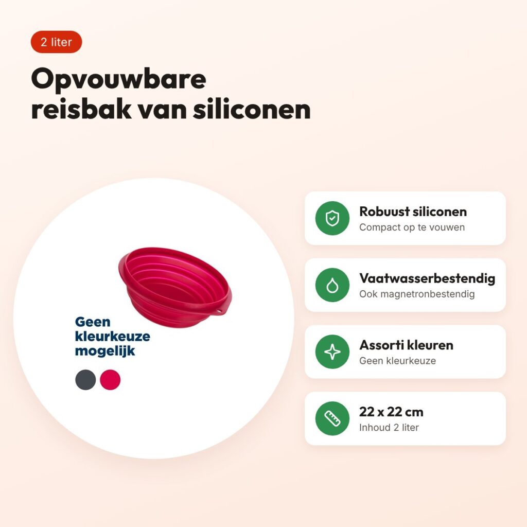 Trixie reisbak siliconen assorti 22 x 22 cm 2 liter – opvouwbaar – voordelen