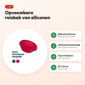 Trixie reisbak siliconen assorti 22 x 22 cm 2 liter – opvouwbaar – voordelen