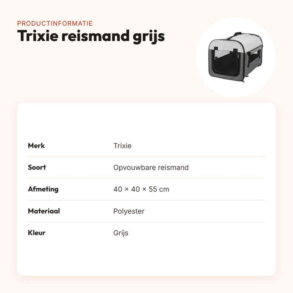 Trixie reismand grijs 40 x 40 x 55 cm – opvouwbare, lichtgewicht bench – productinformatie