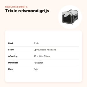 Trixie reismand grijs 40 x 40 x 55 cm – opvouwbare, lichtgewicht bench – productinformatie