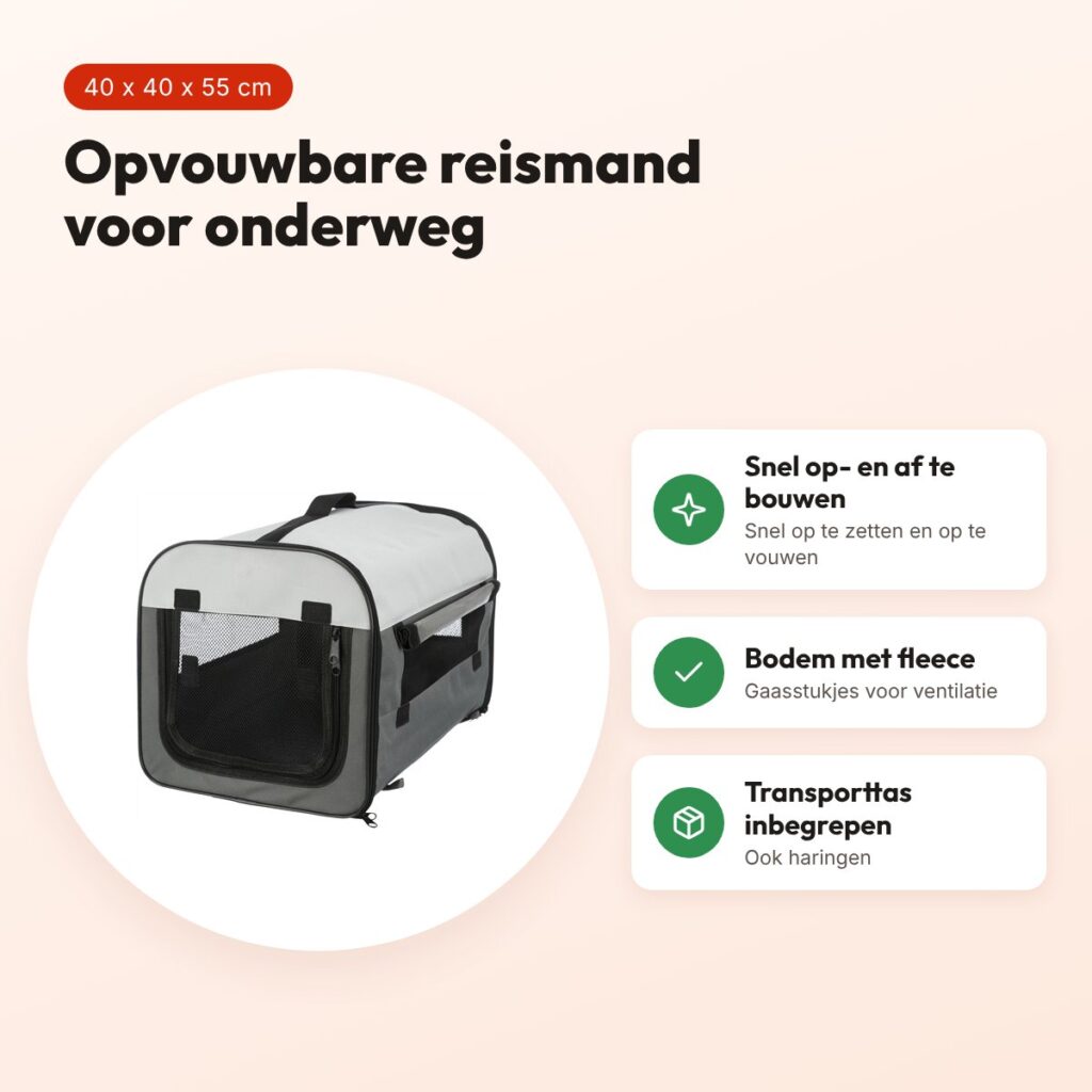 Trixie reismand grijs 40 x 40 x 55 cm – opvouwbare, lichtgewicht bench – voordelen