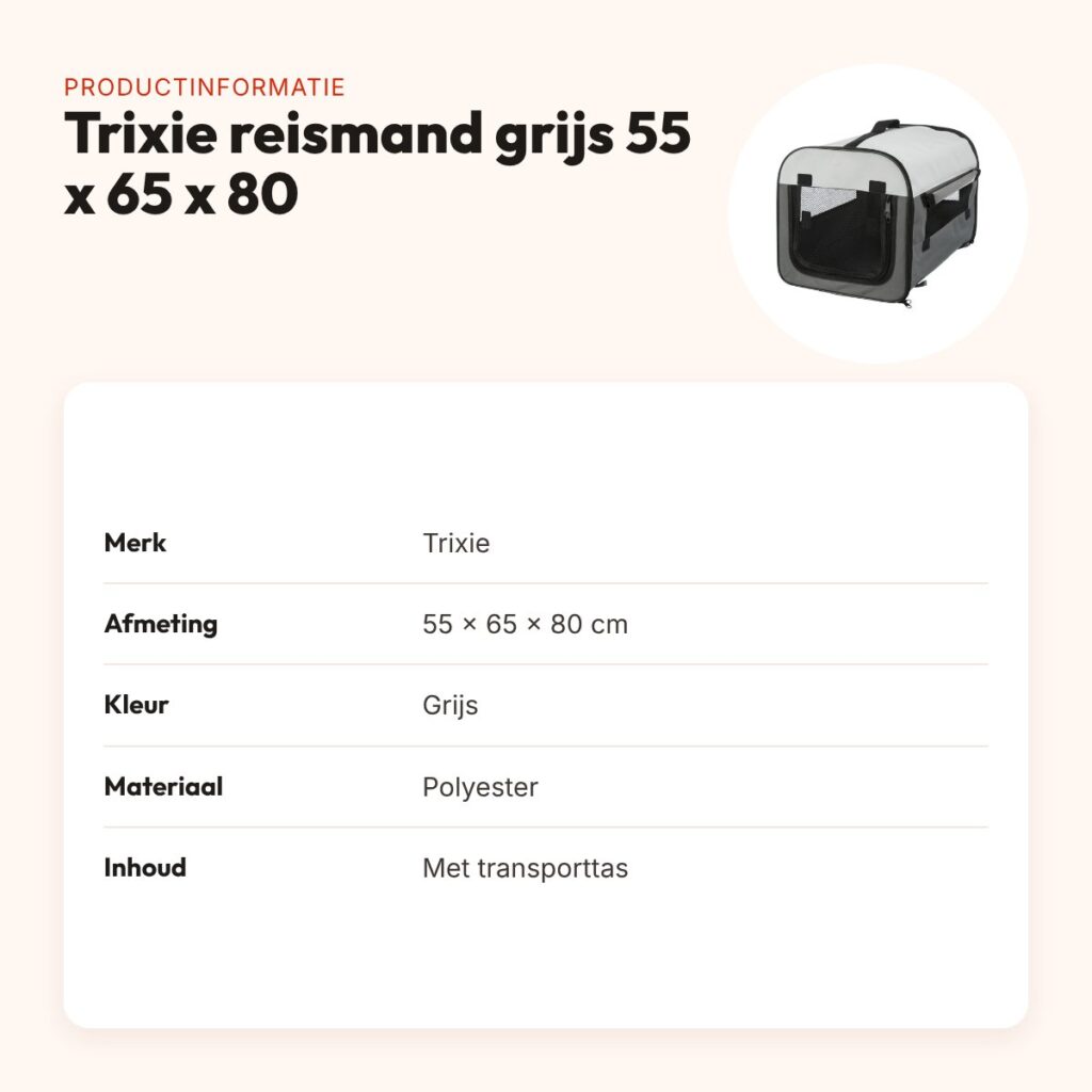 Trixie reismand grijs 55 x 65 x 80 cm – opvouwbaar, met transporttas – productinformatie
