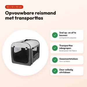 Trixie reismand grijs S 60 x 50 x 50 cm – opvouwbaar, met transporttas – voordelen