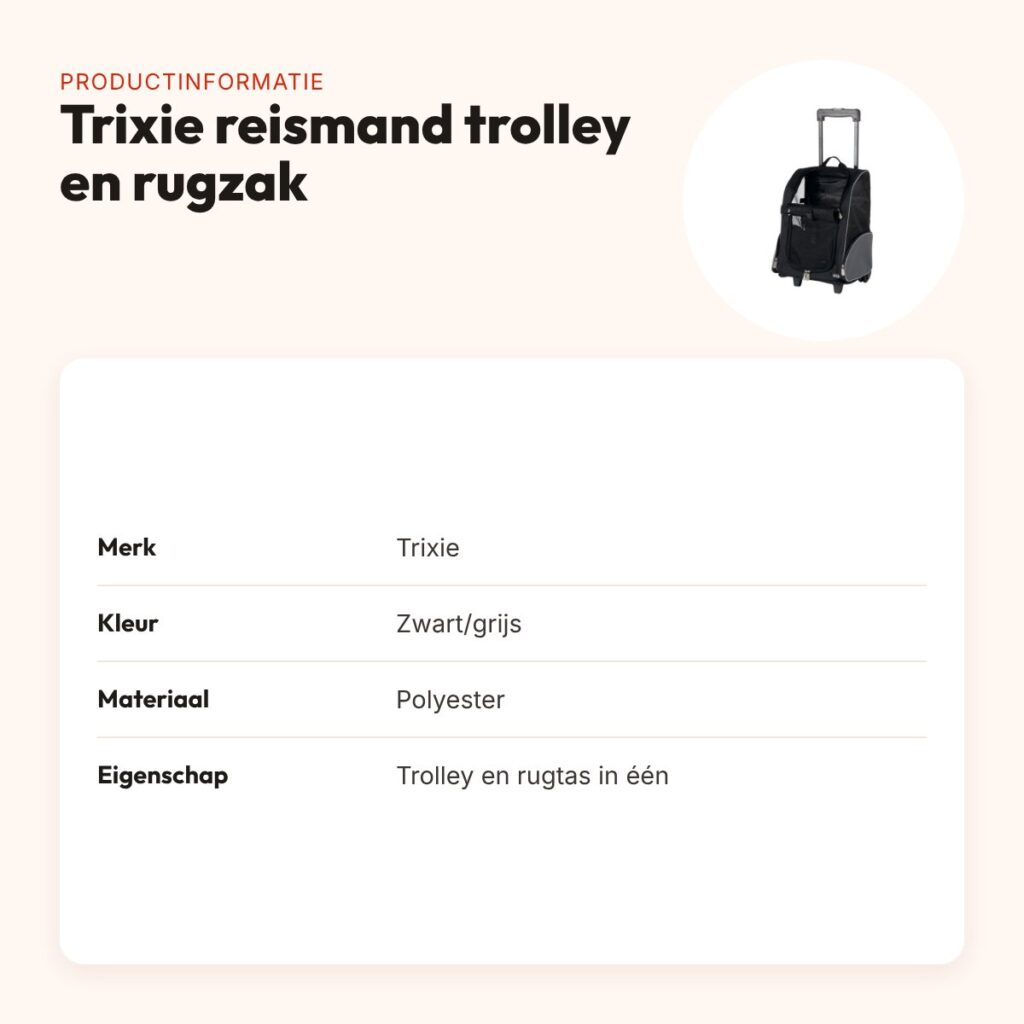 Trixie reismand trolley en rugzak zwart/grijs 36 x 27 x 50 cm – productinformatie