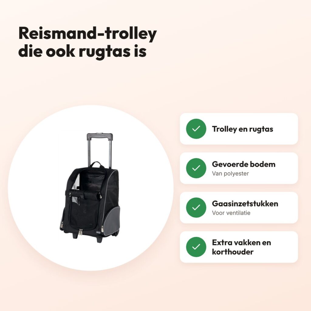 Trixie reismand trolley en rugzak zwart/grijs 36 x 27 x 50 cm – voordelen
