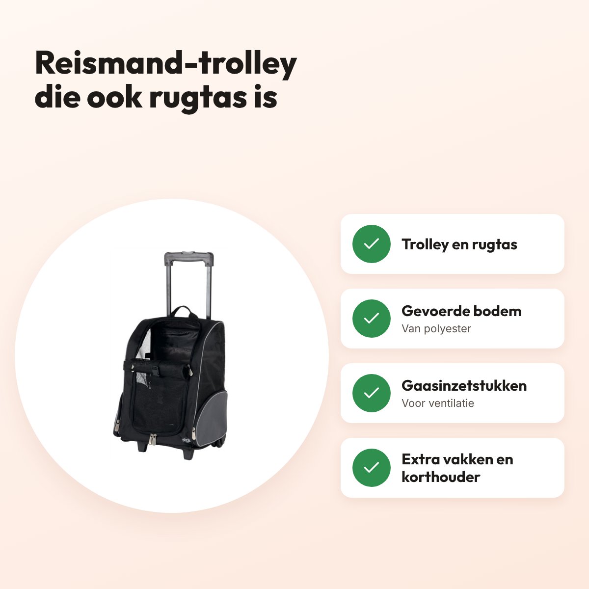 Trixie reismand trolley en rugzak zwart/grijs 36 x 27 x 50 cm – voordelen