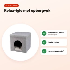 Trixie relax-iglo Alois grijs 40 x 38 x 38 cm – kattenmand met opbergvak – voordelen