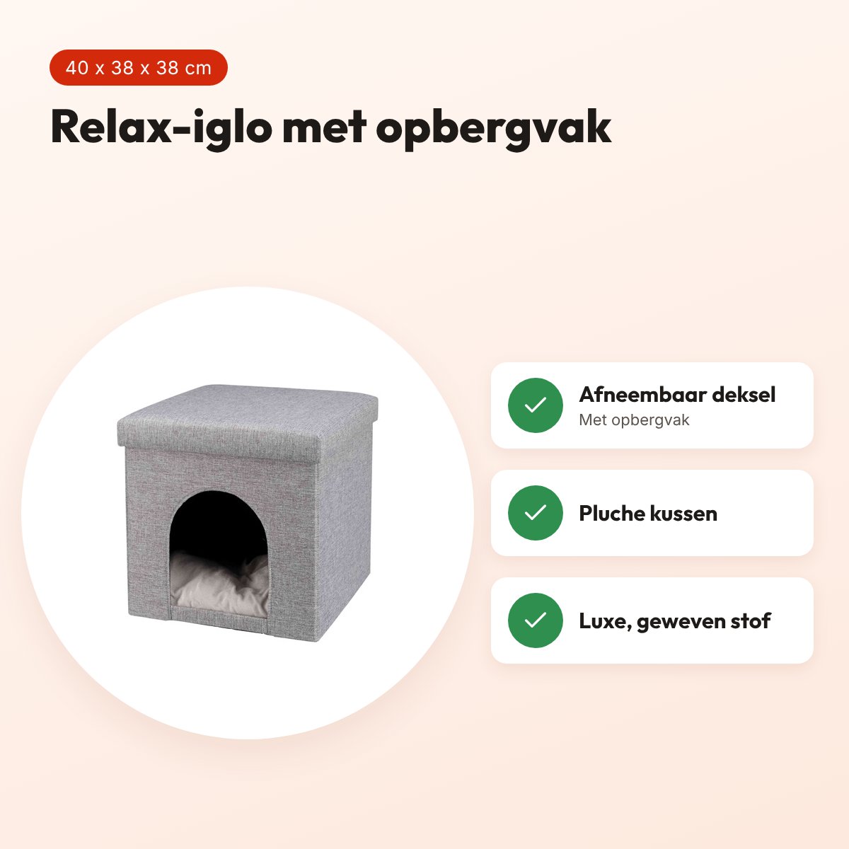 Trixie relax-iglo Alois grijs 40 x 38 x 38 cm – kattenmand met opbergvak – voordelen