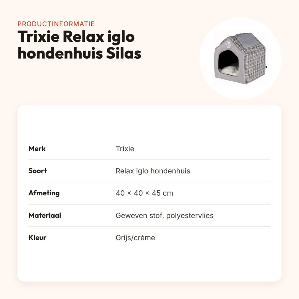 Trixie Relax iglo hondenhuis Silas grijs/crème 40 x 40 x 45 cm – productinformatie