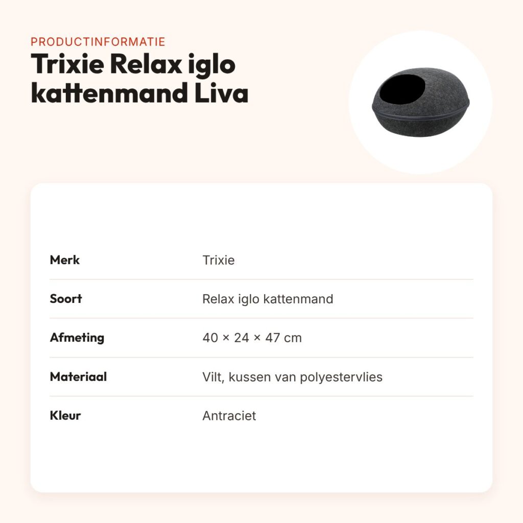 Trixie Relax iglo kattenmand Liva antraciet 40 x 24 x 47 cm – vilt – productinformatie