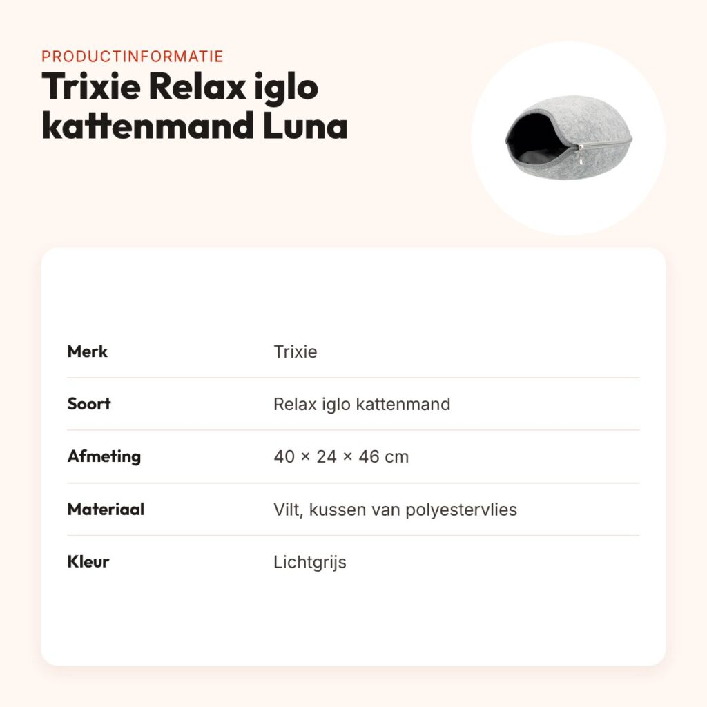 Trixie Relax iglo kattenmand Luna lichtgrijs 40 x 24 x 46 cm – vilt – productinformatie