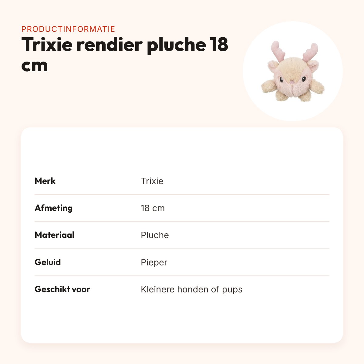 Trixie rendier pluche 18 cm – hondenspeeltje met geluid – productinformatie