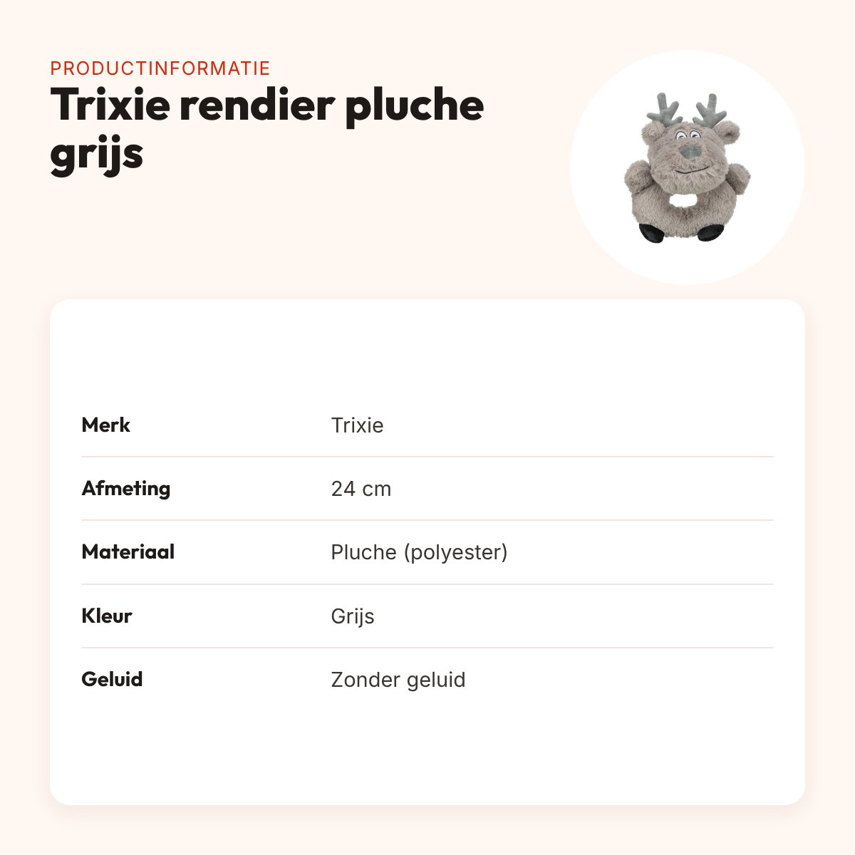 Trixie rendier pluche grijs 24 cm – hondenspeeltje zonder geluid – productinformatie