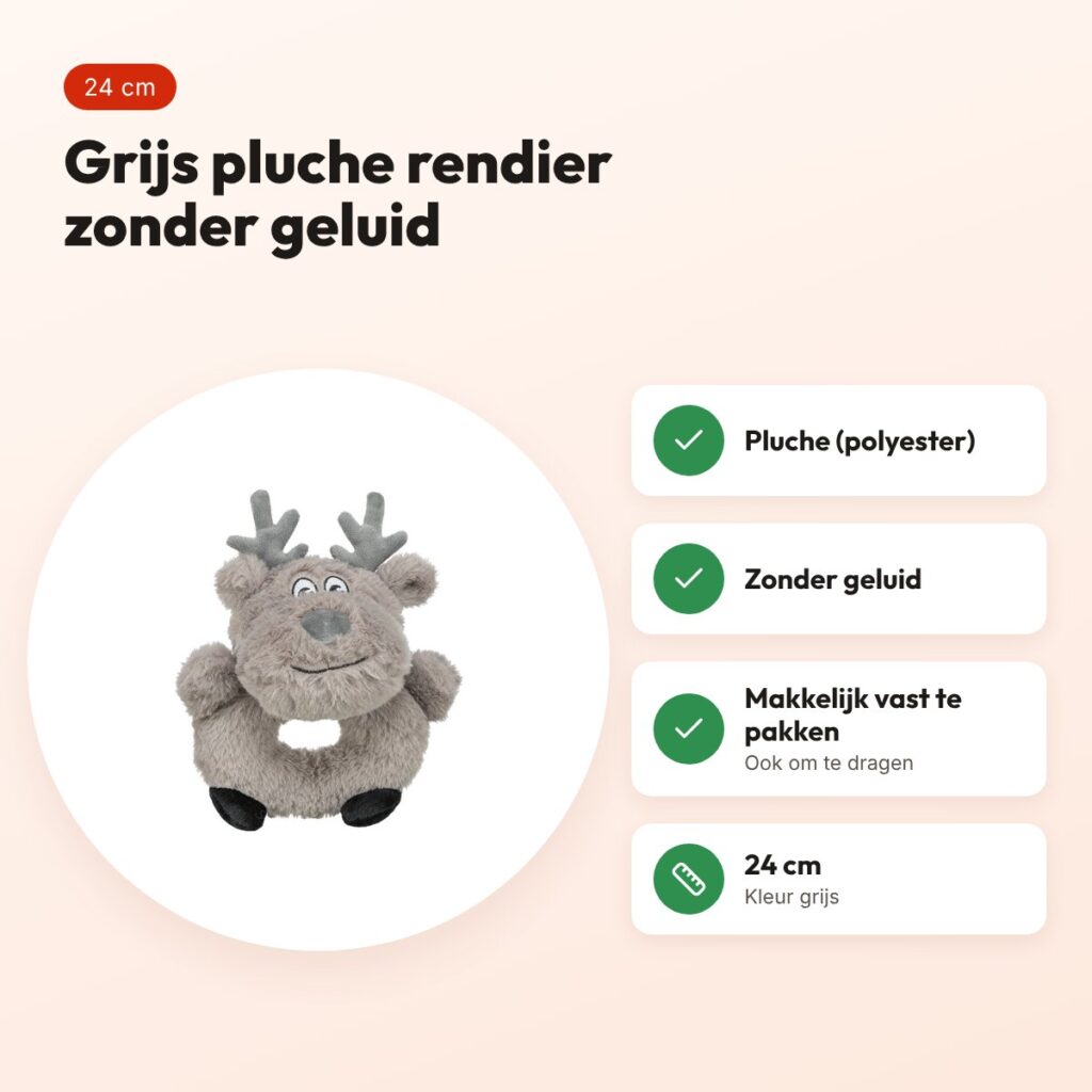 Trixie rendier pluche grijs 24 cm – hondenspeeltje zonder geluid – voordelen