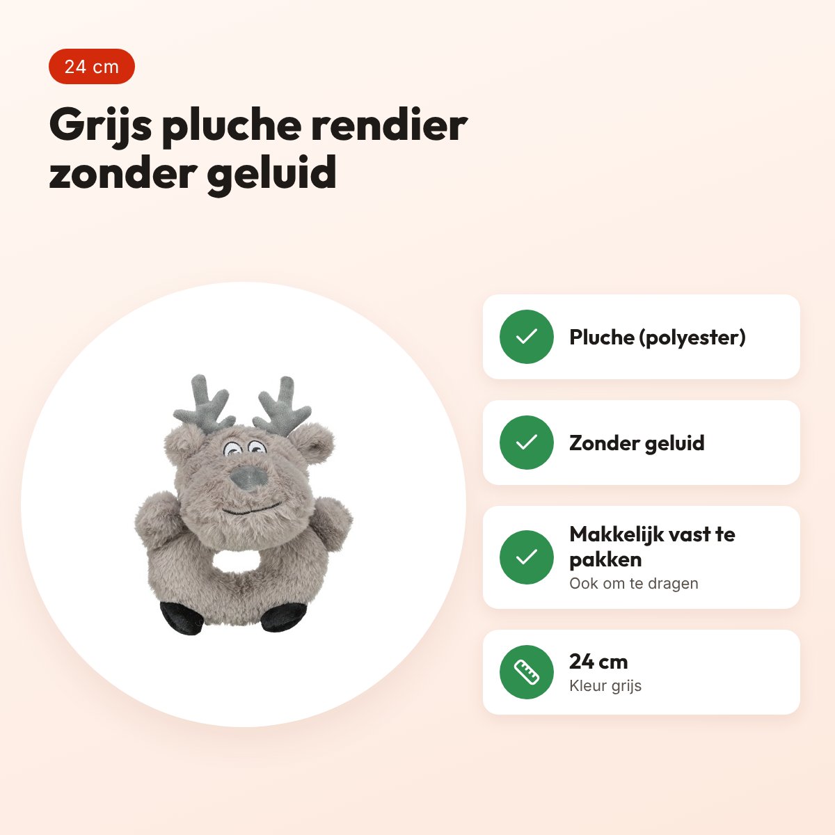 Trixie rendier pluche grijs 24 cm – hondenspeeltje zonder geluid – voordelen