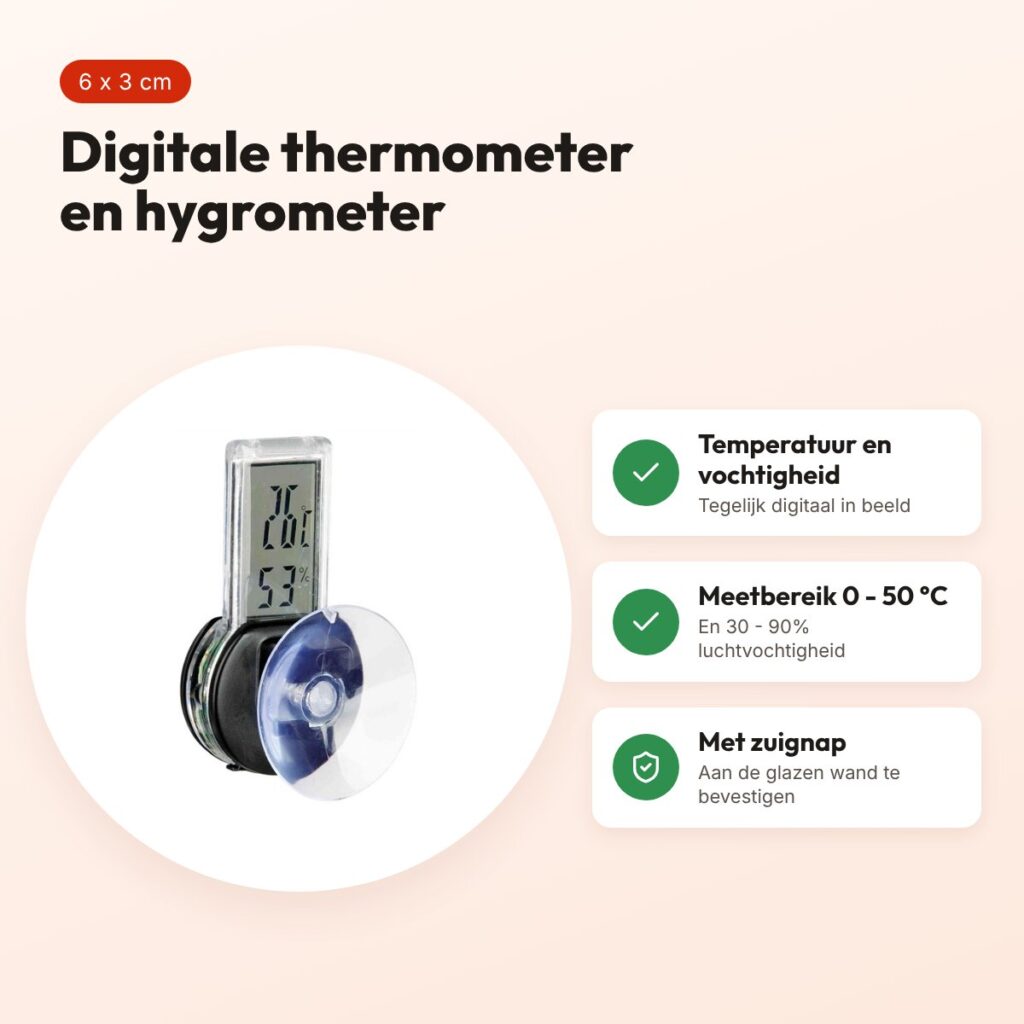 Trixie Reptiland digitale thermometer en hygrometer 6 x 3 cm – zuignap – voordelen